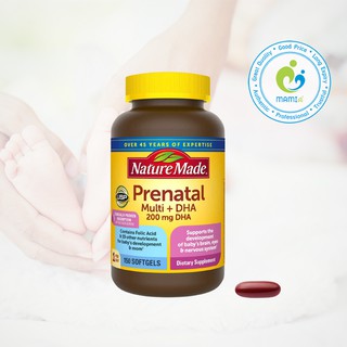 Vitamin tổng hợp bầu Mỹ (150v) bổ sung dinh dưỡng, DHA cho mẹ bầu và sau sinh Nature Made Prenatal Multi + DHA, USA