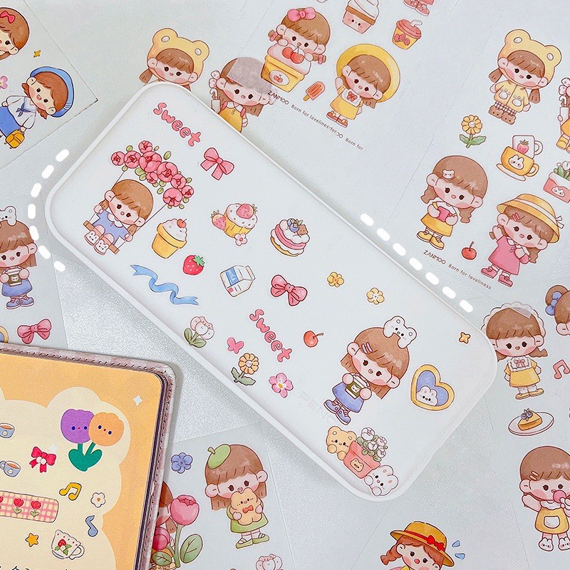 Bộ 14 Tấm Sticker Hoạt Hình Xinh Xắn