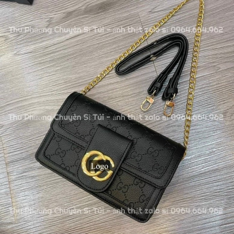 Túi kẹp nách, đeo chéo kèm dây xích dập logo in chìm da túi (hàng loại 1)