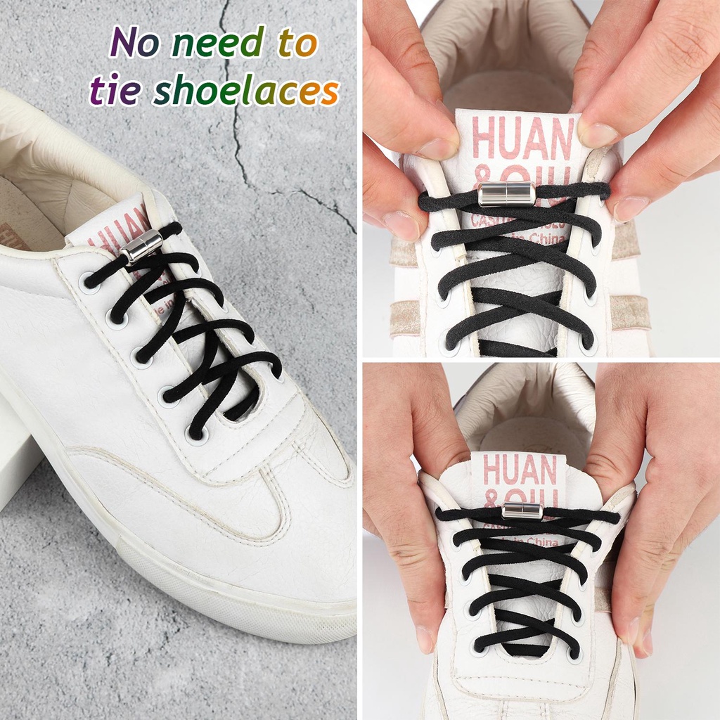 Cặp dây giày thể thao không cần buộc có khóa kim loại nhanh chóng co giãn tiện lợi