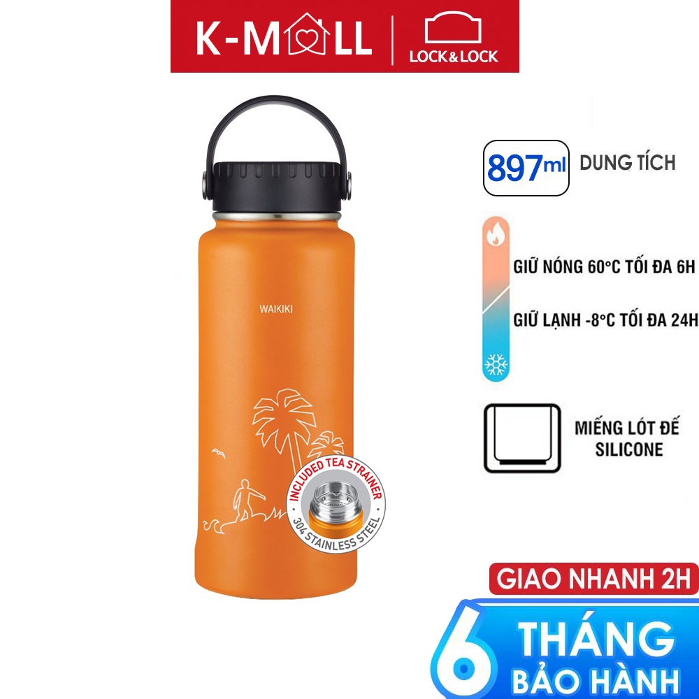 Bình giữ nhiệt LocknLock 897ml Riga Tumbler có khay lưới lọc trà inox và quai xách LHC4160ORG - K-MALL