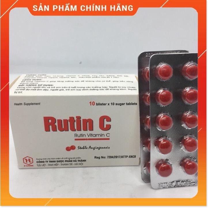 Rutin C Đại Uy/ Rutin C Hà Thành - Bổ Sung Vitamin C Giúp Tăng Tính Bền Mạch Máu, Giảm Chảy Máu Chân Răng - Hộp 100 Viên | Thế Giới Skin Care