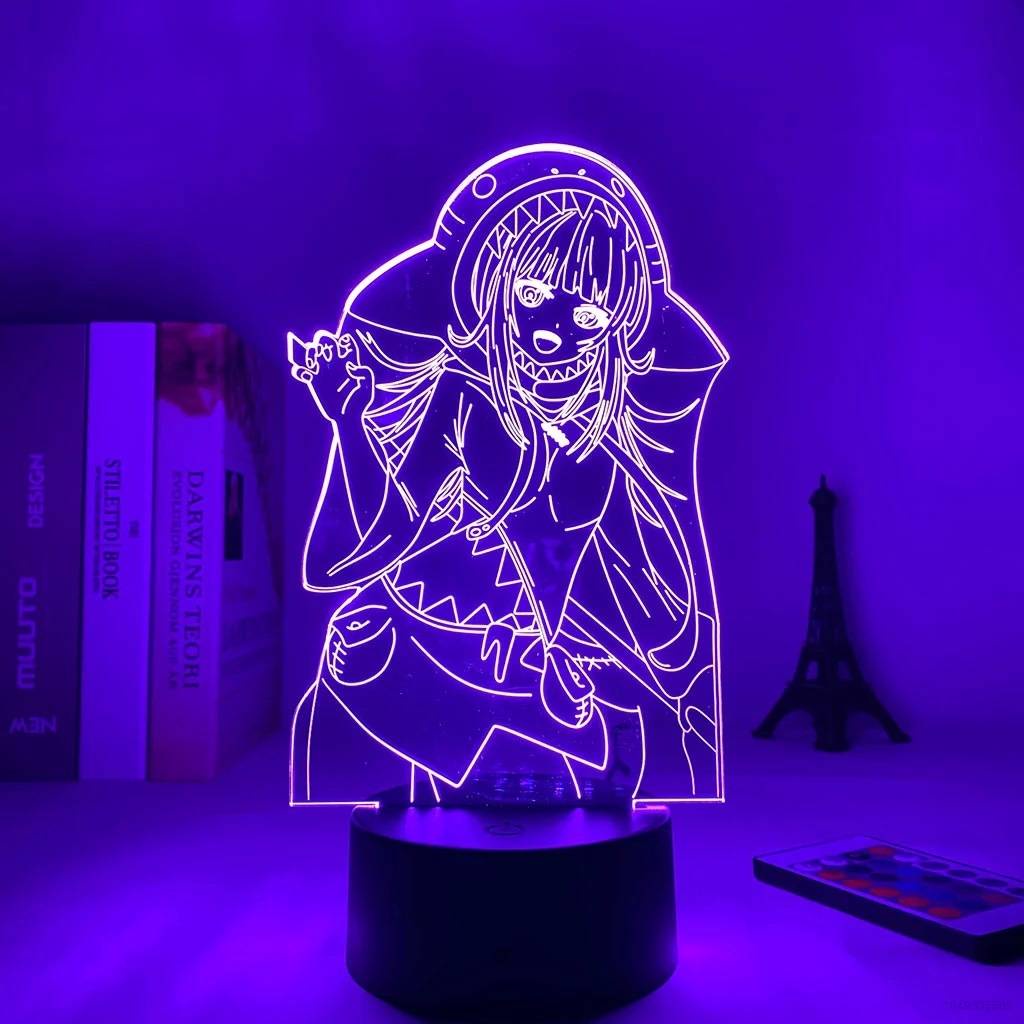Đèn LED Tạo Hình 3D Nhân Vật Anime Hololive Gawr Gura 7 Màu Thay Đổi Kèm Phụ Kiện