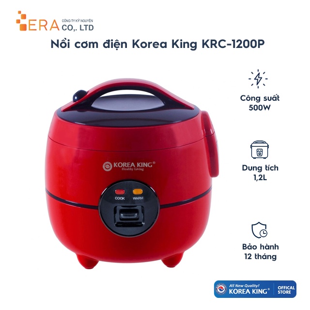 [Mã 254ELSALE giảm 7% đơn 300K] Nồi Cơm Điện Korea King KRC-1200P (1.2L) - Đỏ - Bao bì không đẹp