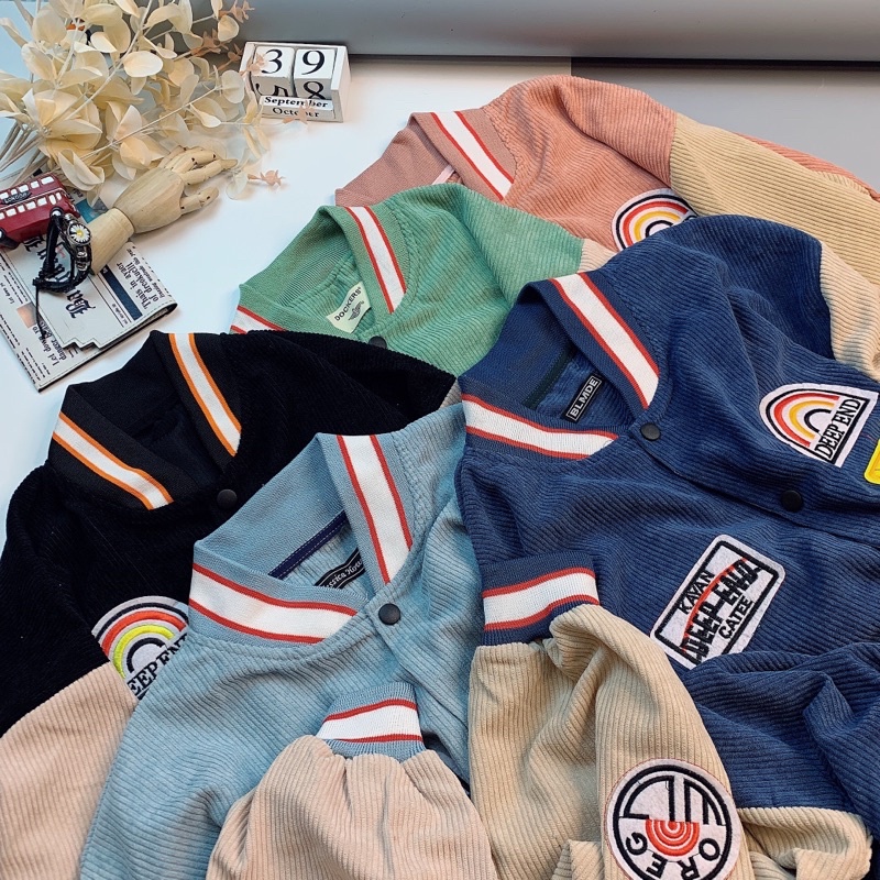 Áo Khoác Nhung Gân Dáng Bomber Phong Cách Tuổi Teen Phom Rộng Unisex_Tay Và Lai Áo Bo Thun Dệt Kim Sang Trọng_AK49