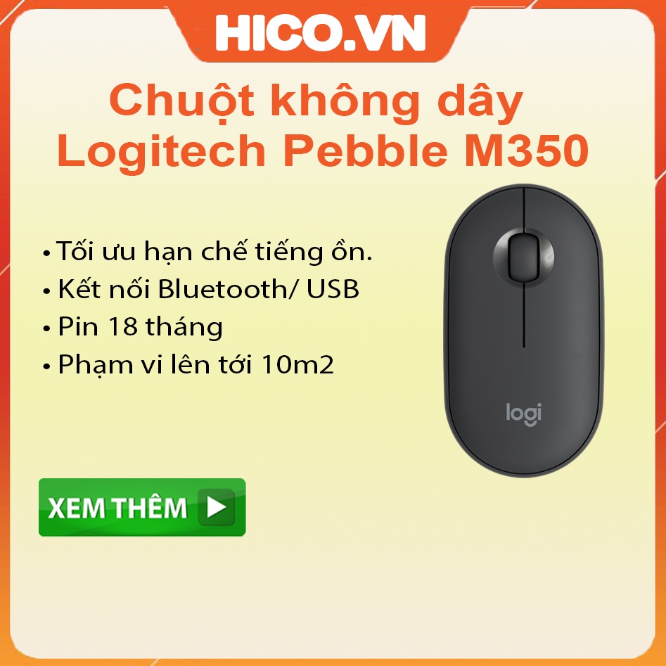 Chuột Bluetooth Không Dây Logitech Pebble M350 , Phù Hợp Dùng Macbook Ipad -, Nhỏ gọn tiện lợi, Hàng Chính Hãng