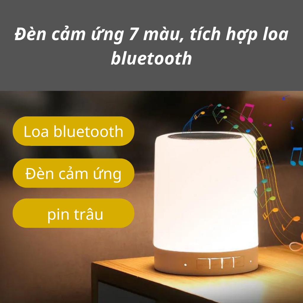 Đèn ngủ cảm ứng 7 màu tích hợp loa bluetooth, trang trí phòng ngủ