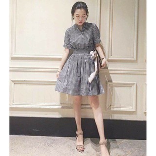ĐẦM CARO CỔ TRỤ BO EO [XINH]