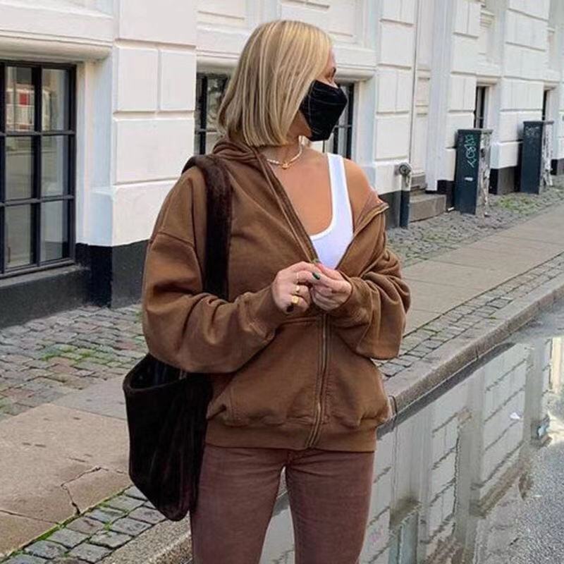 Autumn and winter fashion autumn and winter women's long-sleeved wide-sleeved hoodie with thick fur fabric