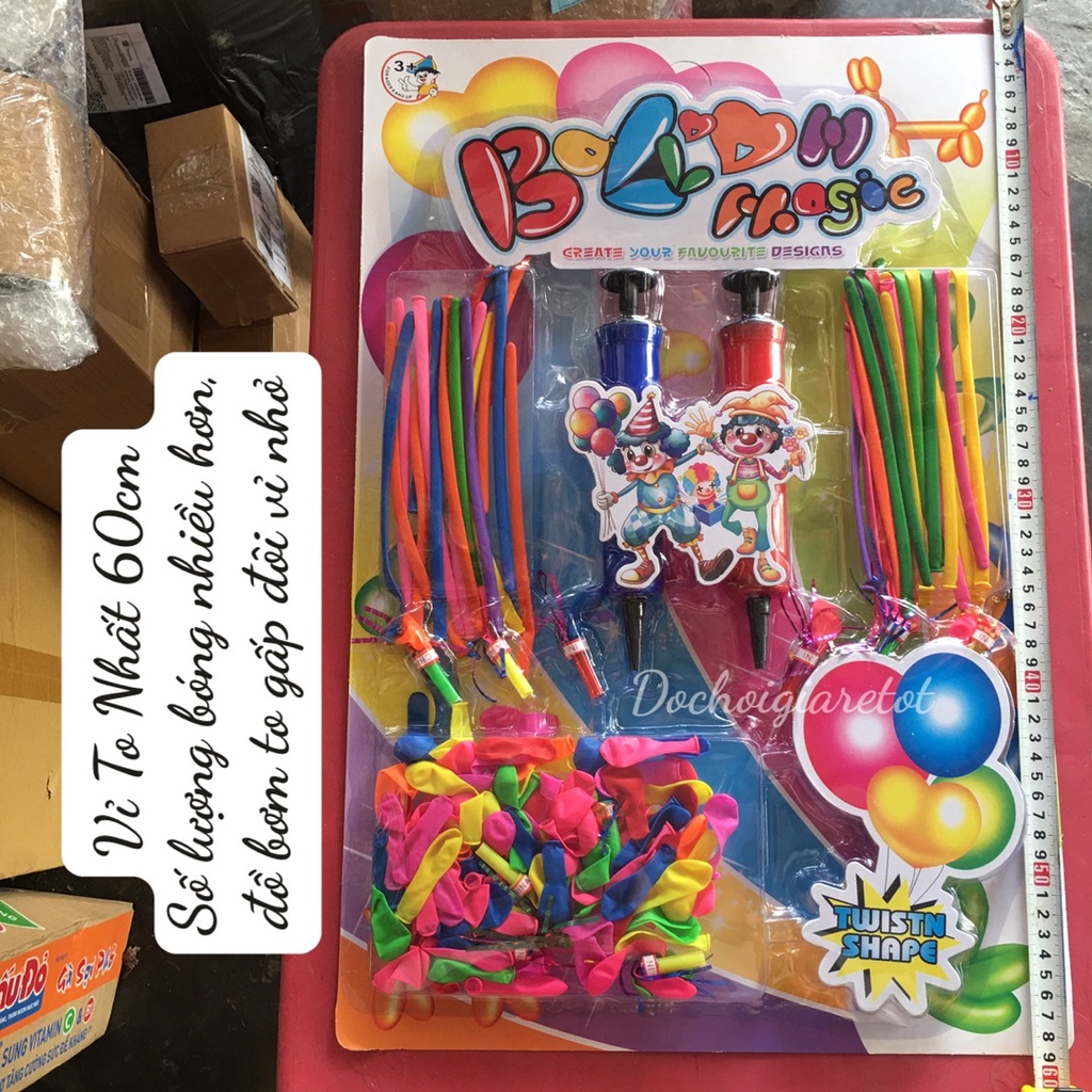 Vỉ Đồ Chơi Bong Bóng Balloon Dài Tạo Hình Nghệ Thuật Tặng Kèm Dụng Cụ Bơm Dành Cho Bé Con