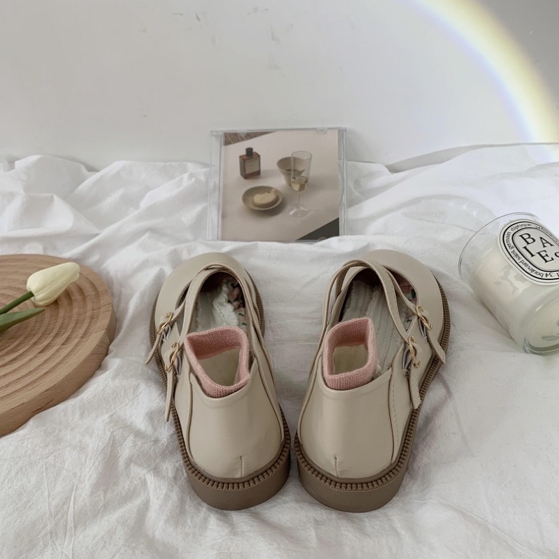 Giày búp bê có 2 quai đan chéo Mary Jane đế bằng 3cm dễ thương Yannie Lolita