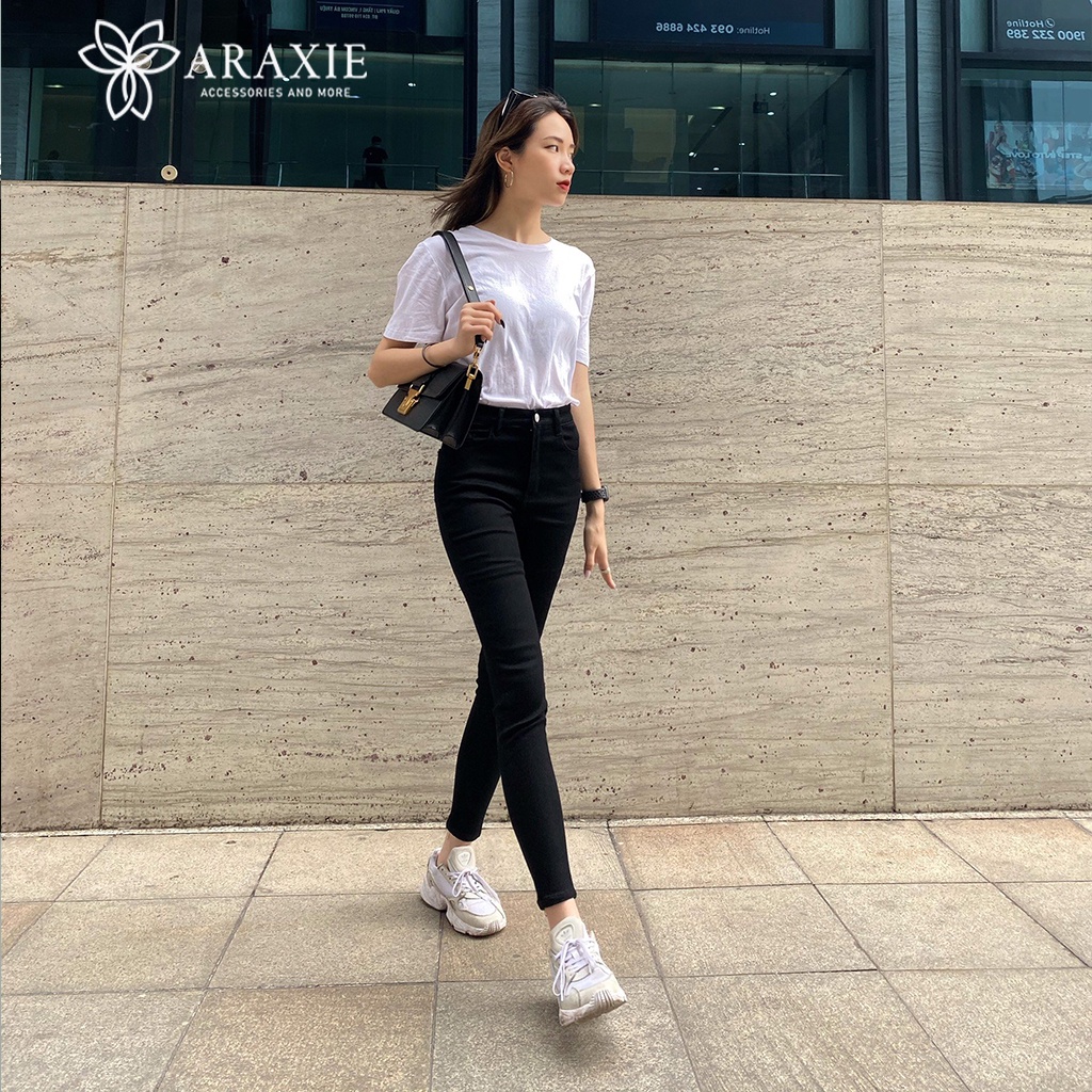 Quần skinny Jean nữ Araxie quần Quần bò bó nữ ôm cạp cao màu đen Co Giãn Tốt, Tôn Dáng KVB-SKD-01