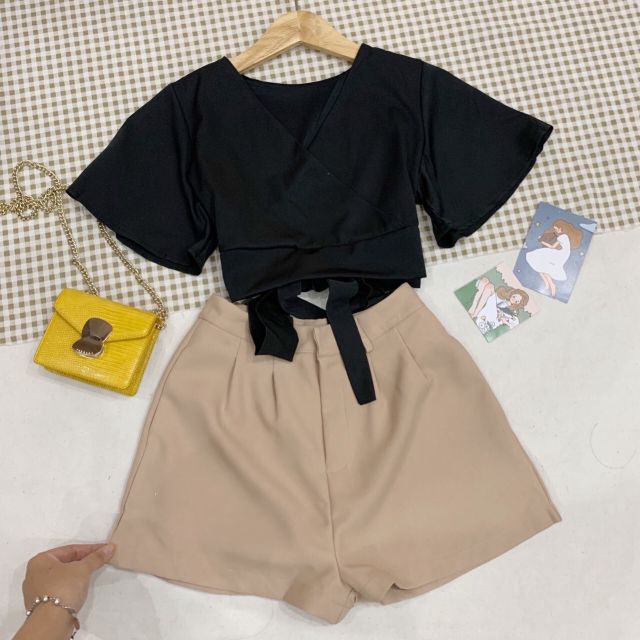 [ SIÊU PHẨM ] set crop hở lưng quần short tây🌸HÀNG SẴN SQS2768 rẻ nhất