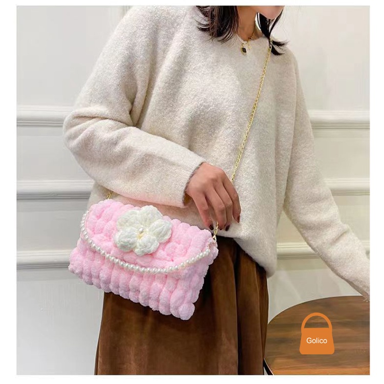 Túi tự đan, Túi tự đan đeo chéo handmade ngọc cài hoa [Có video hướng dẫn]