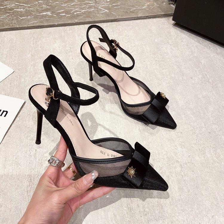 Giày Cao Gót Mũi Nhọn Đính Nơ Thời Trang Xuân Thu 2022 Cho Nữ