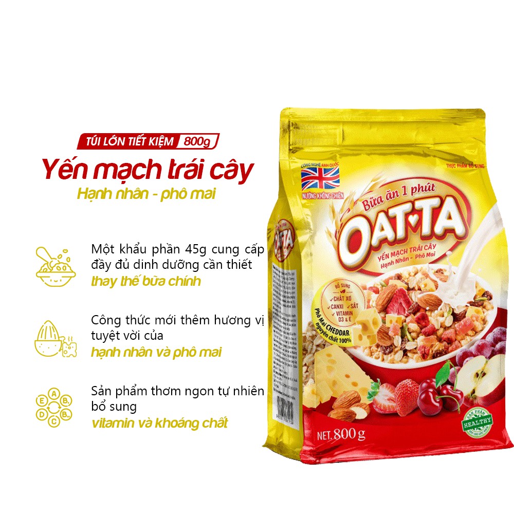 Ngũ cốc Yến mạch trái cây Hạnh nhân - Phô mai OATTA túi 800g