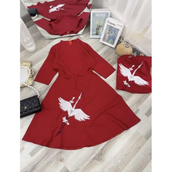 Đầm đỏ tết VAYO Váy đi chơi tết cách tân nữ chim hạc tay ngắn đầm xòe đẹp thời trang dưới 53kg | BigBuy360 - bigbuy360.vn
