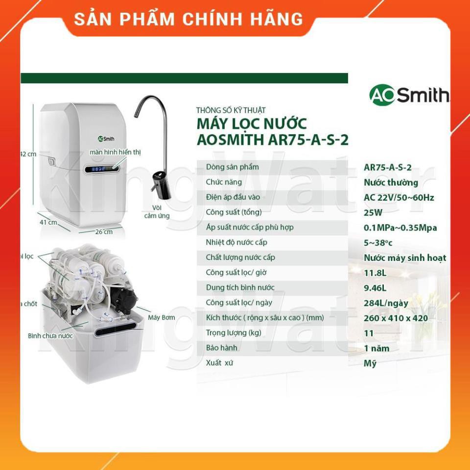 ♥️ [FreeShip] Máy Lọc Nước AOsmith AR75- A-S-2, Hàng chính hãng - Bảo hành 12 tháng