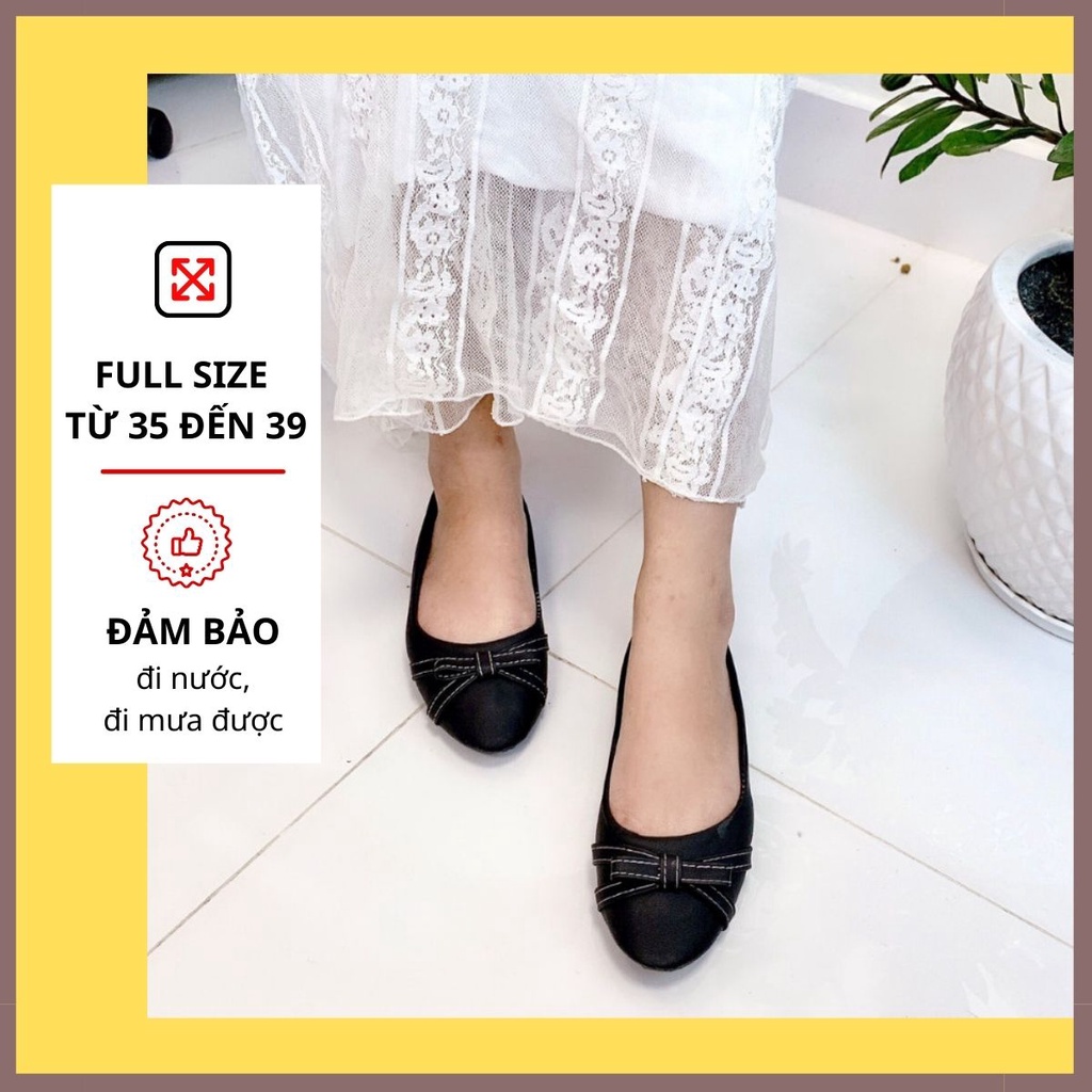 [FREESHIP] Giày Búp Bê, Giày Bệt Nữ Bít Mũi Đính Nơ Chất Da Mềm Đi Nước Thoải Mái. Giày Hoàng Thanh DN71