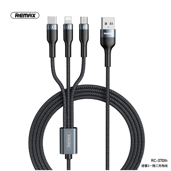 Cáp Sạc Nhanh Remax 3 Đầu IPHONE - MICRO USB - TYPE C Dây Dù RC-070TH CHÍNH HÃNG