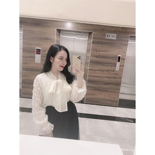 áo tơ ren nơ cổ