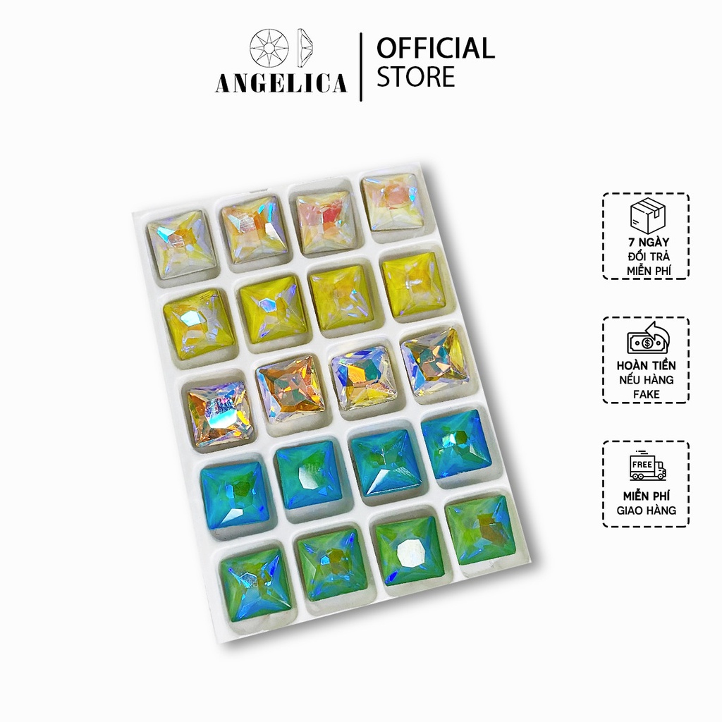 Túi 10 Viên Đá khối Nail Ngọc Hình Vuông Chân Vàng Trang Trí Móng ANGELICA V
