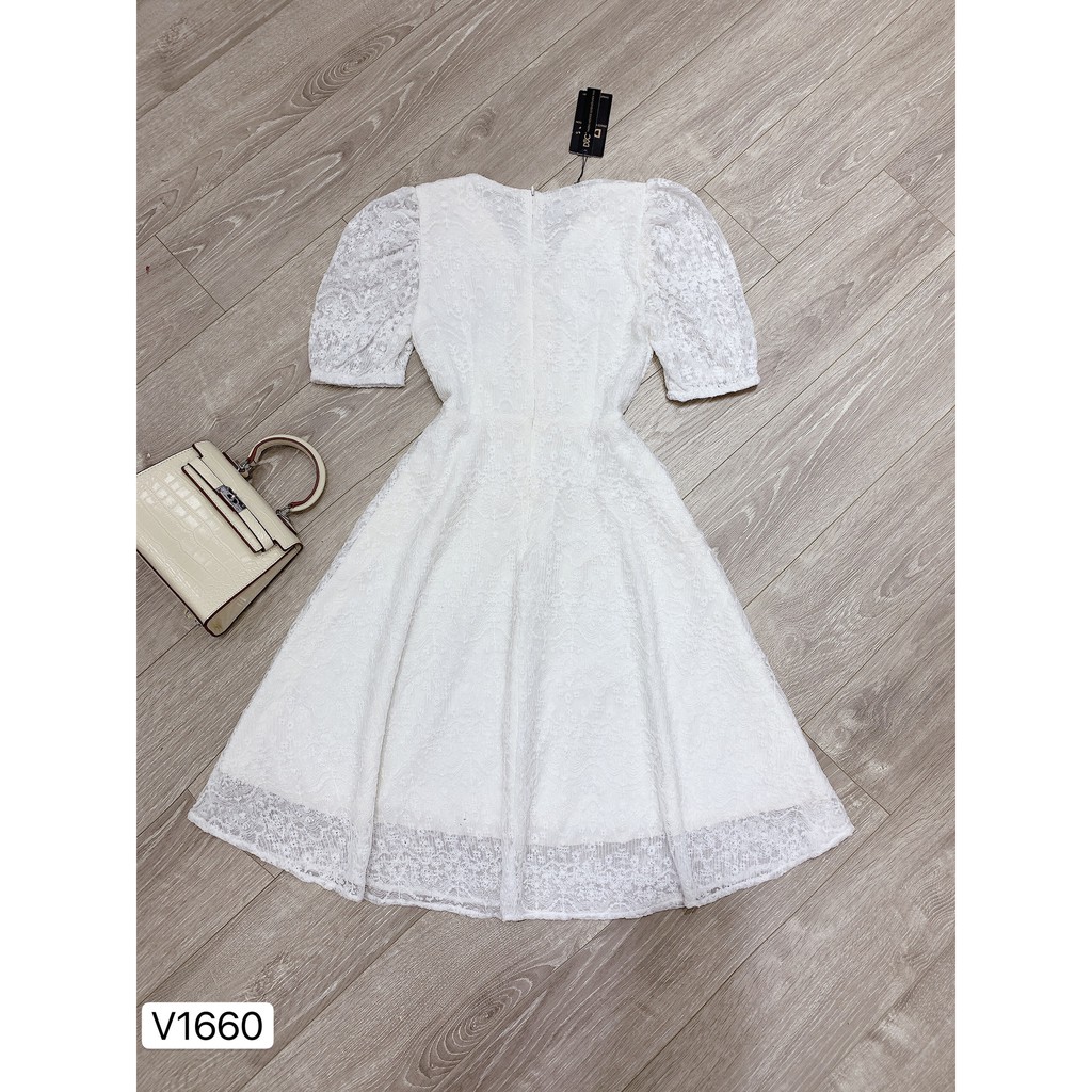 Váy xòe trắng hoa nổi V1660 - ĐẸP SHOP DVC ( Ảnh mẫu và ảnh trải sàn do shop tự chụp )