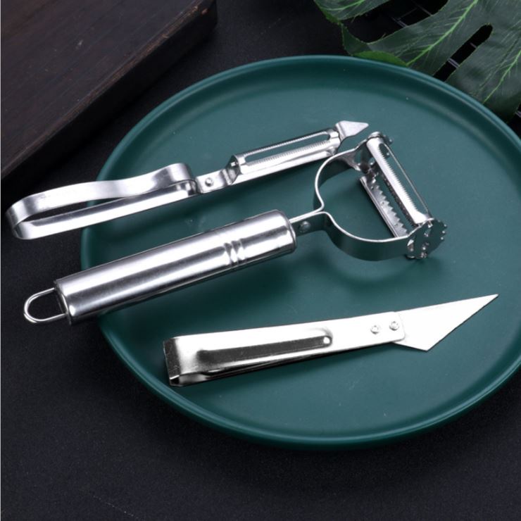 Bộ 3 Dụng Cụ Dao Gọt Tỉa Hoa Quả Nạo Vỏ Bào Sợi Nhíp Lông Bằng Thép Không Gỉ Tiện Dụng Cho Nhà Bếp