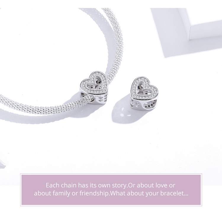 Phụ Kiện Bamoer Hình Trái Tim Bằng Bạc Dùng Làm Trang Sức Xinh Xắn