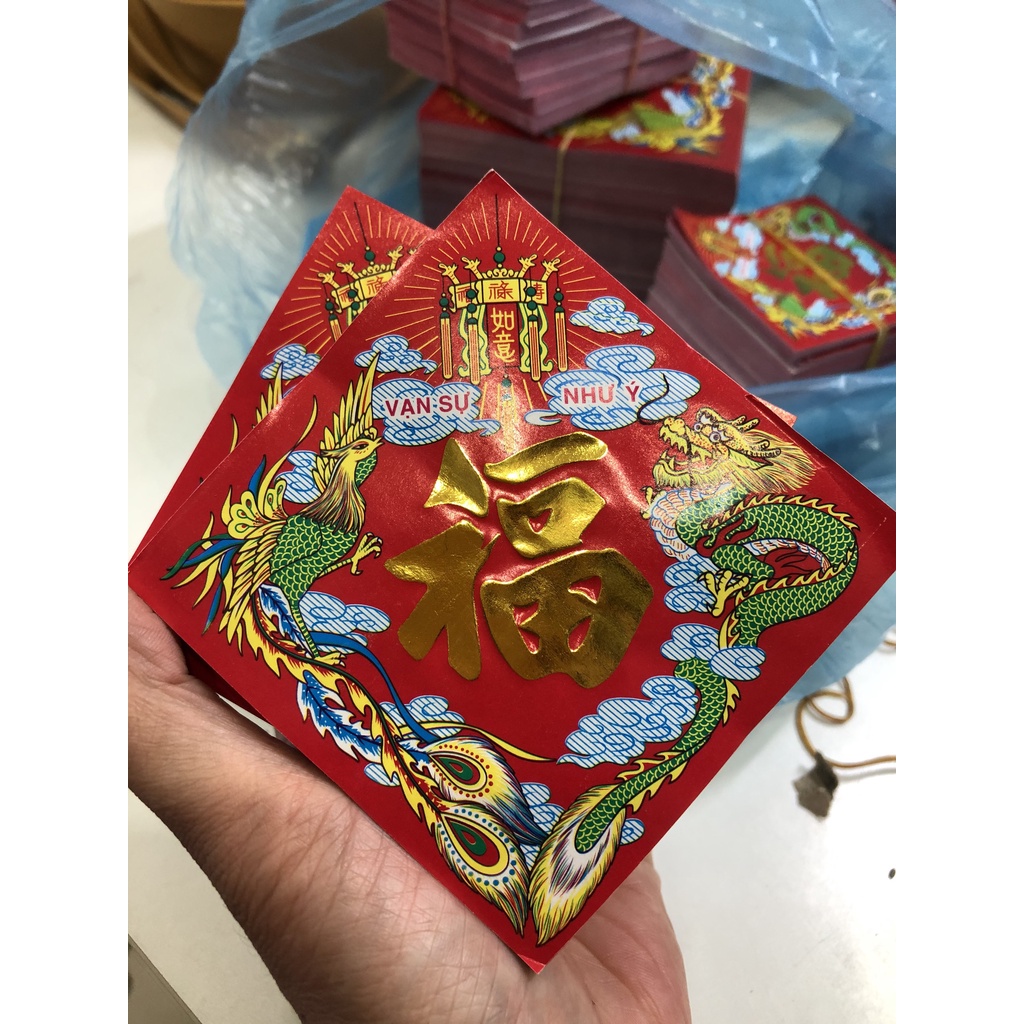 Combo 10 Tem chữ Phúc, chữ Hỷ dán bánh chưng, dưa hấu, mứt Tết