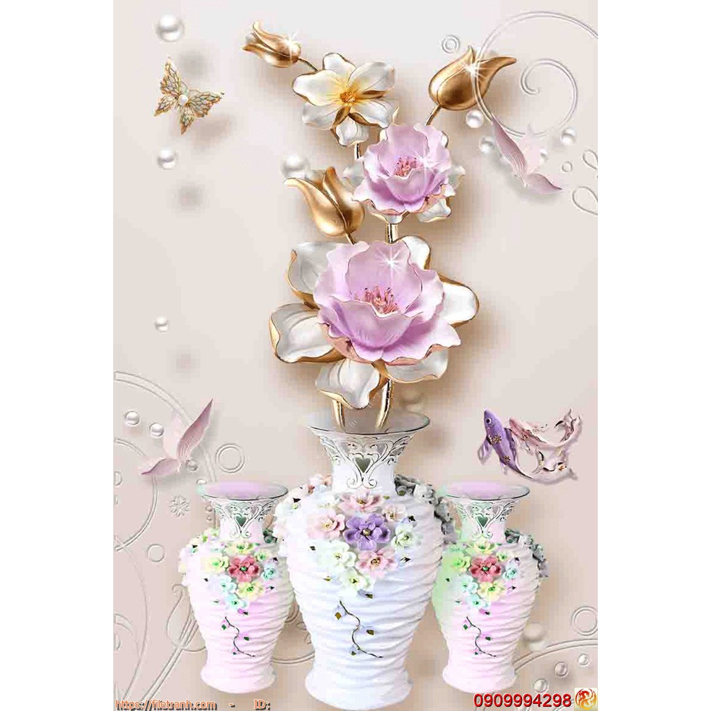 TRANH DÁN TƯỜNG 3D BÌNH HOA, LO HOA NHIỀU MẪU