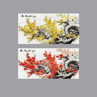 Tranh dán tường Hoa khai phú quý HUD0050-25 KT 100 x 50 cm phủ kim sa