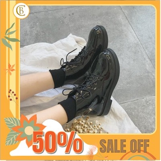 (Hàng sẵn) Giày ulzzang da bóng cổ cao buộc dây( Ảnh thật cuối)
