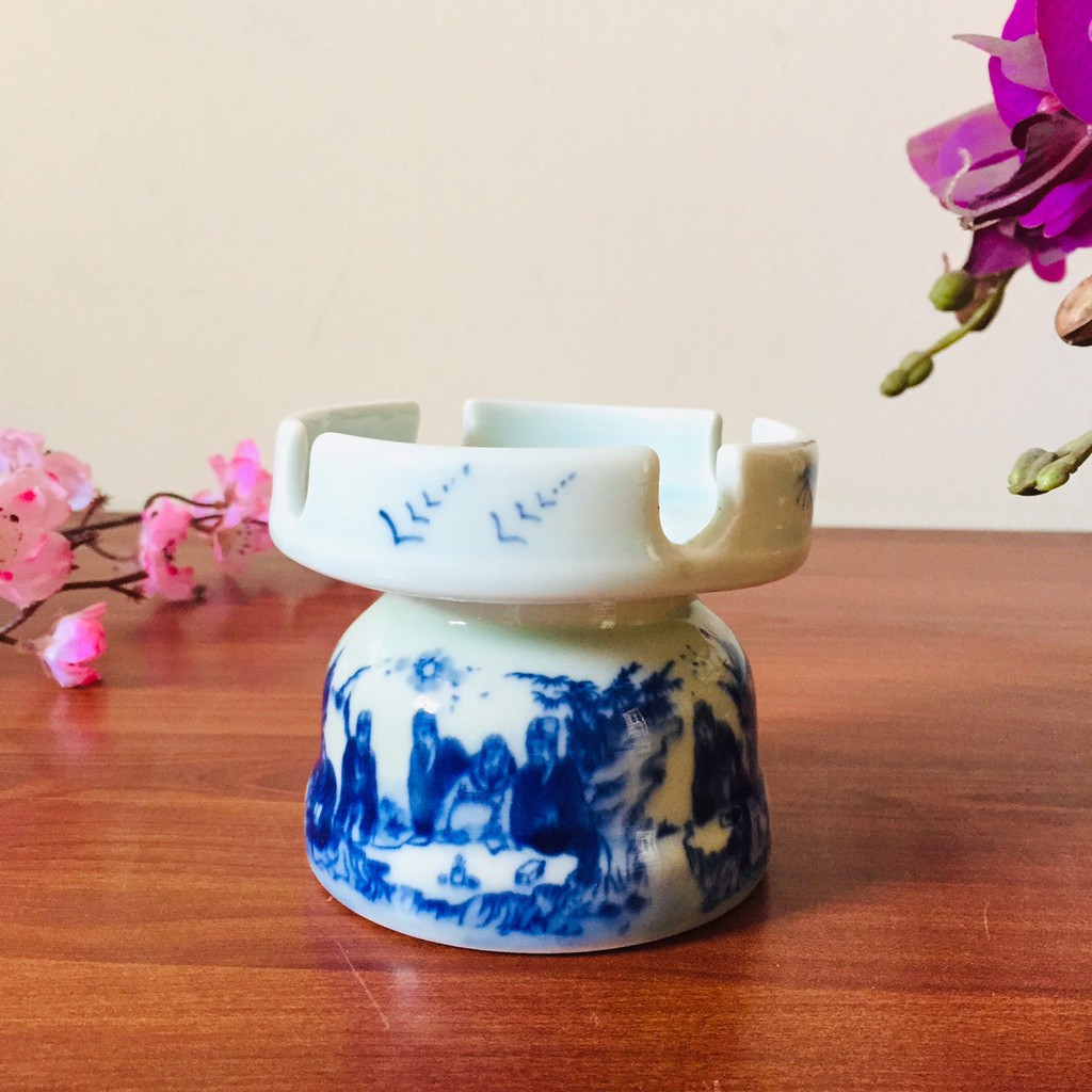 Gạt tàn thuốc lá sứ Bát Tràng giả cổ, cao cấp thiết kế đặc sắc, hoa văn vẽ tay tinh xảo, rộng 9cm cao 9cm
