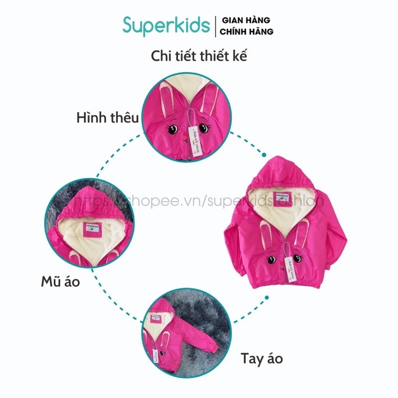 Áo khoác tai thỏ dài cho bé trai gái10-28kg chất phao Superkids A3