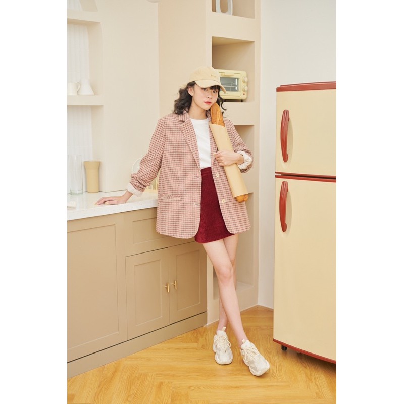 LEN clothing Áo khoác vest thời trang nữ hoạ tiết kẻ caro đỏ 765401 | BigBuy360 - bigbuy360.vn