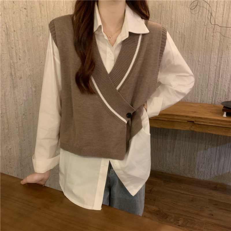 HoneySexy Áo vest nữ cổ chữ V lỏng đan không tay hàng đầu đơn giản thời trang cổ điển gợi cảm | BigBuy360 - bigbuy360.vn