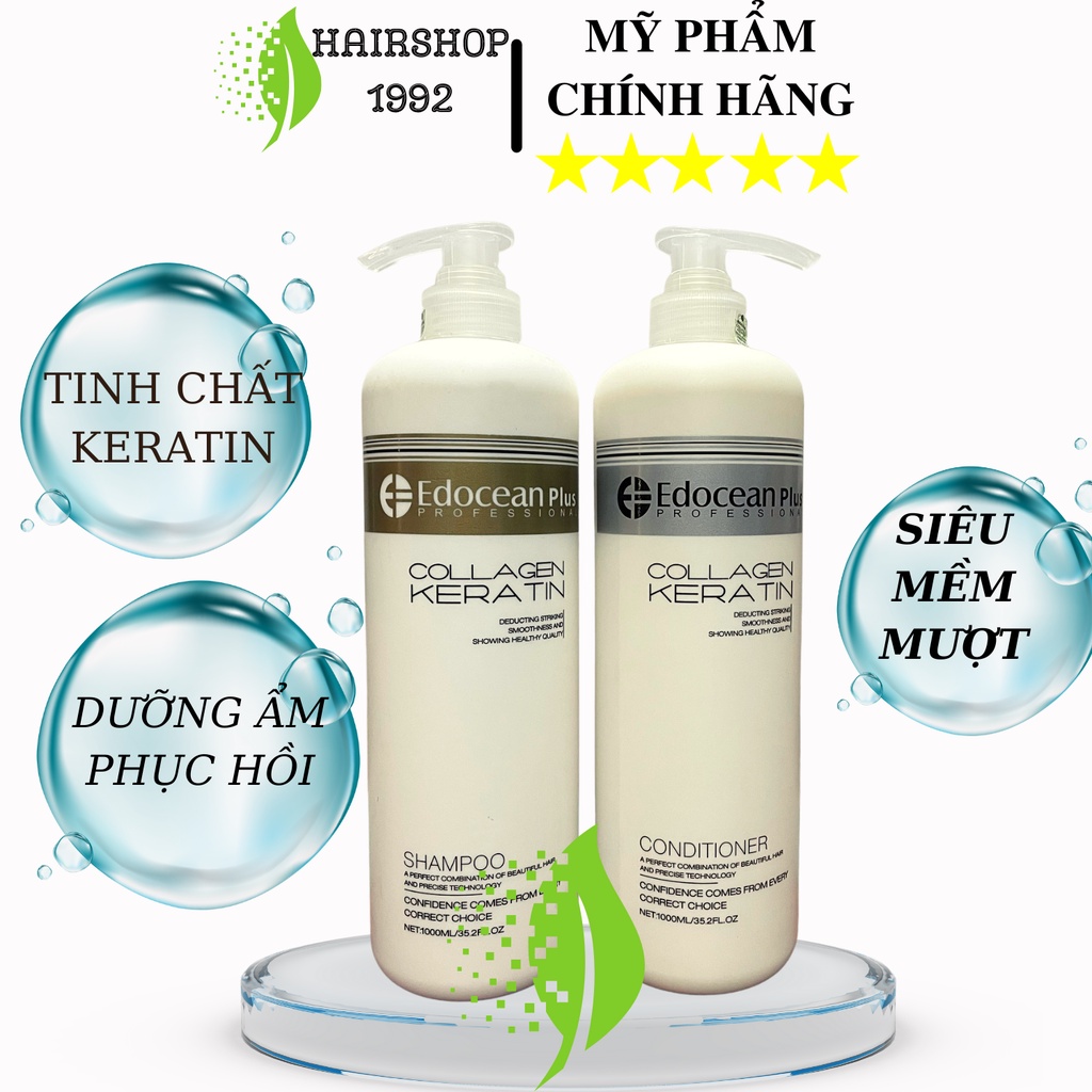 Dầu gội keratin colagen EDUCEAN kiềm dầu phục hồi chống rụng tóc siêu mượt , combo dầu gôi dầu xả 500ml * 2