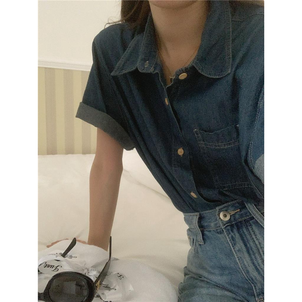 Áo Sơ Mi Denim Tay Ngắn Cổ polo Phong Cách Thời Trang Hàn Quốc Mới 52263