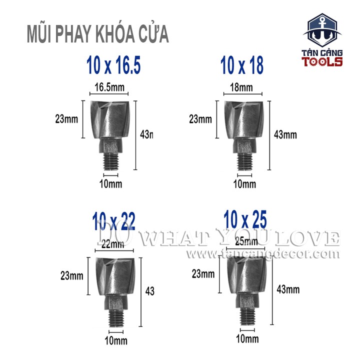 Mũi Phay Khóa Chuyên Gỗ Cứng Dành Cho Bộ Dụng Cụ Phay Khóa Cửa Cốt 10 mm