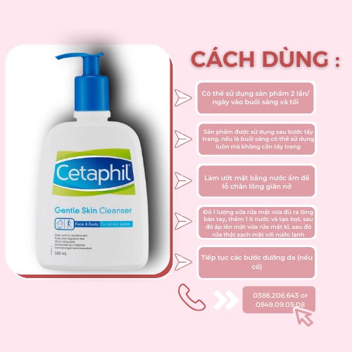 Sữa Rửa Mặt Dịu Nhẹ Dành Cho Da Nhạy Cảm Cetaphil Gentle Skin Cleanser, SRM Cetaphil 125ml, 500ml, 591ml SRM1005