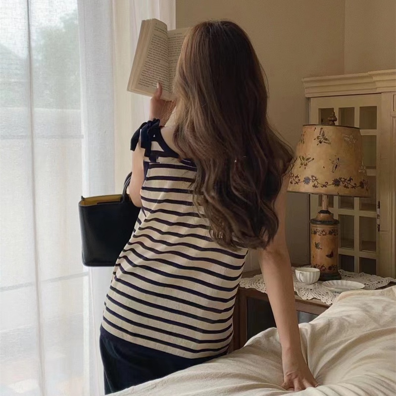 Áo sát nách SUXI dáng ôm kẻ sọc kiểu vintage thời trang mùa hè cho nữ