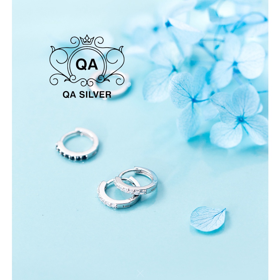 Khuyên tai bạc 925 tròn khảm đính đá đen trắng bông nam nữ S925 CIRCLE Silver Earrings QA SILVER EA191001