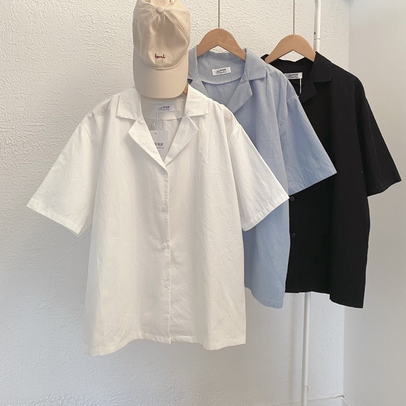Áo sơ cổ vest chất thô trượt siu mát kèm ảnh thật shopp chụp