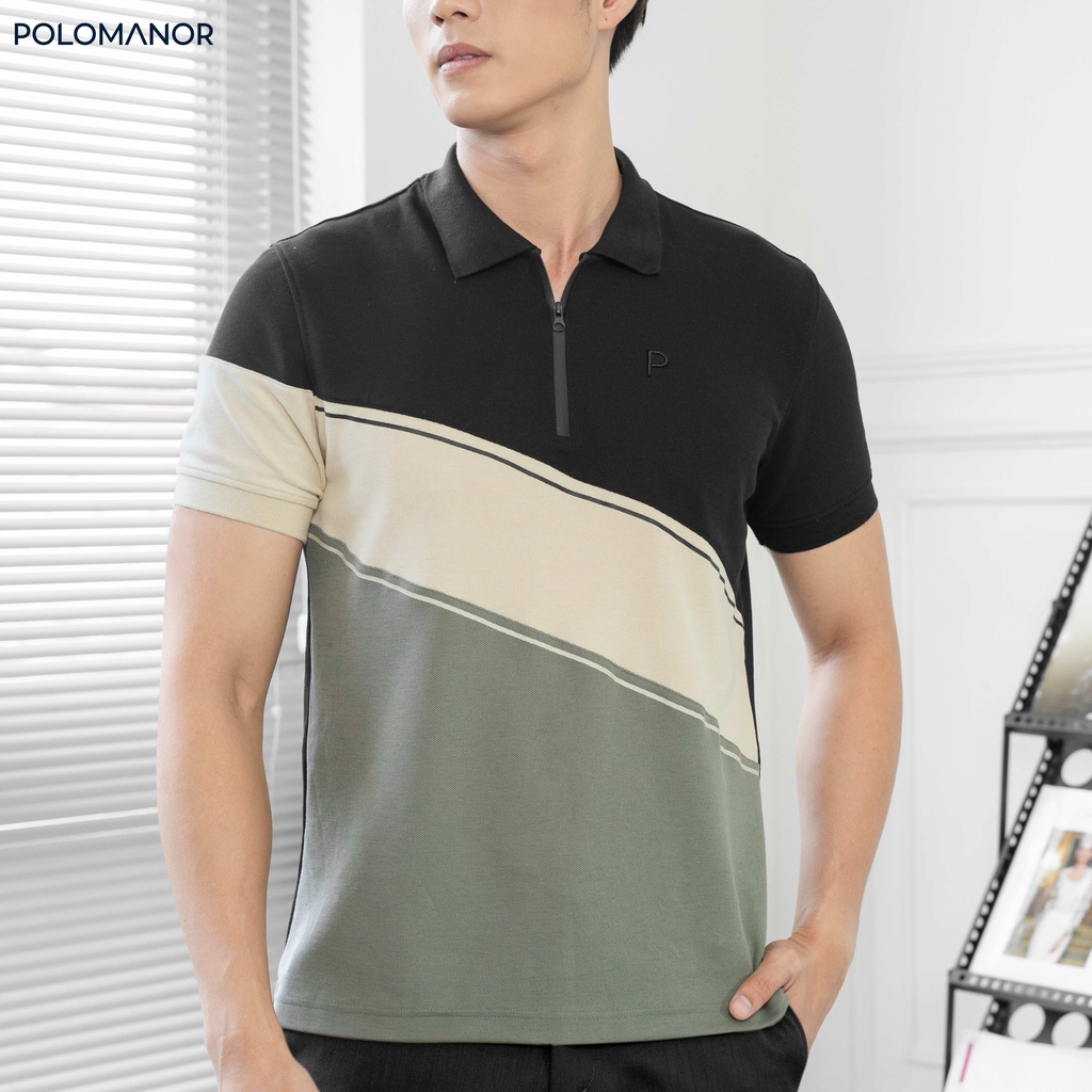 Áo Polo nam phối TINO vải cá sấu cotton CMC, nam tính, thanh lịch, sang trọng - POLOMANOR