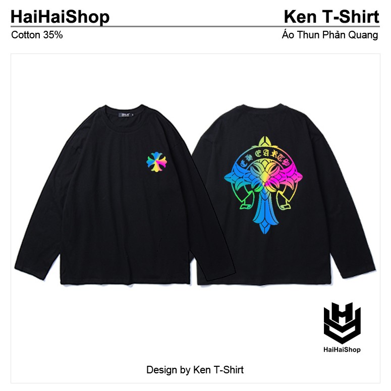 Áo Thun Phản Quang Bông Hoa 7 Màu Tay Dài Oversize Form Rộng Nam Nữ Unisex