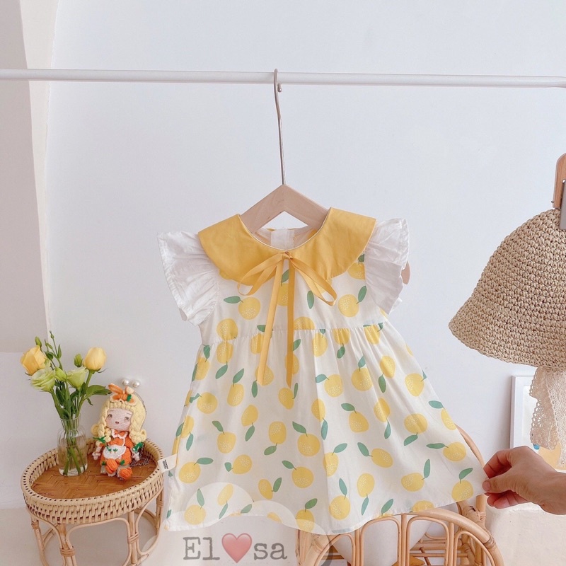 [VÁY BÉ GÁI] Váy cánh tiên quả chanh cổ sen cho bé gái