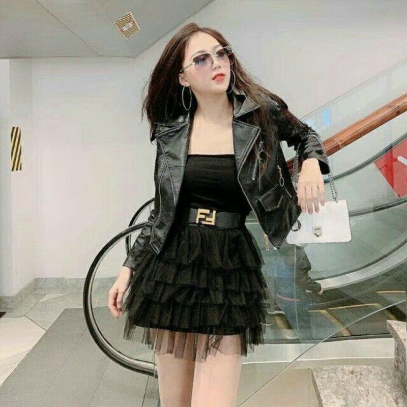Váy lưới ngắn nhiều tầng may kèm quần  (Y HÌNH 100%)