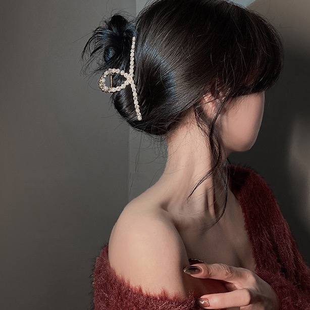 Kẹp tóc kim loại đính đá rhinestone ngọc t.r.a.i nhân tạo (KT66)