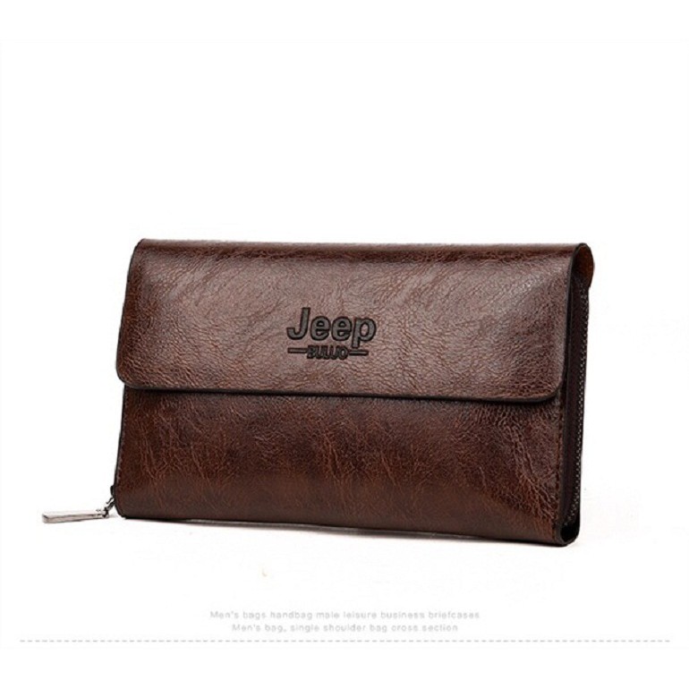 Bóp cầm tay Ví cầm tay nam nữ JEEP BULUO (size: 21x13x2,5cm. nâu đậm-nâu sáng-đen).